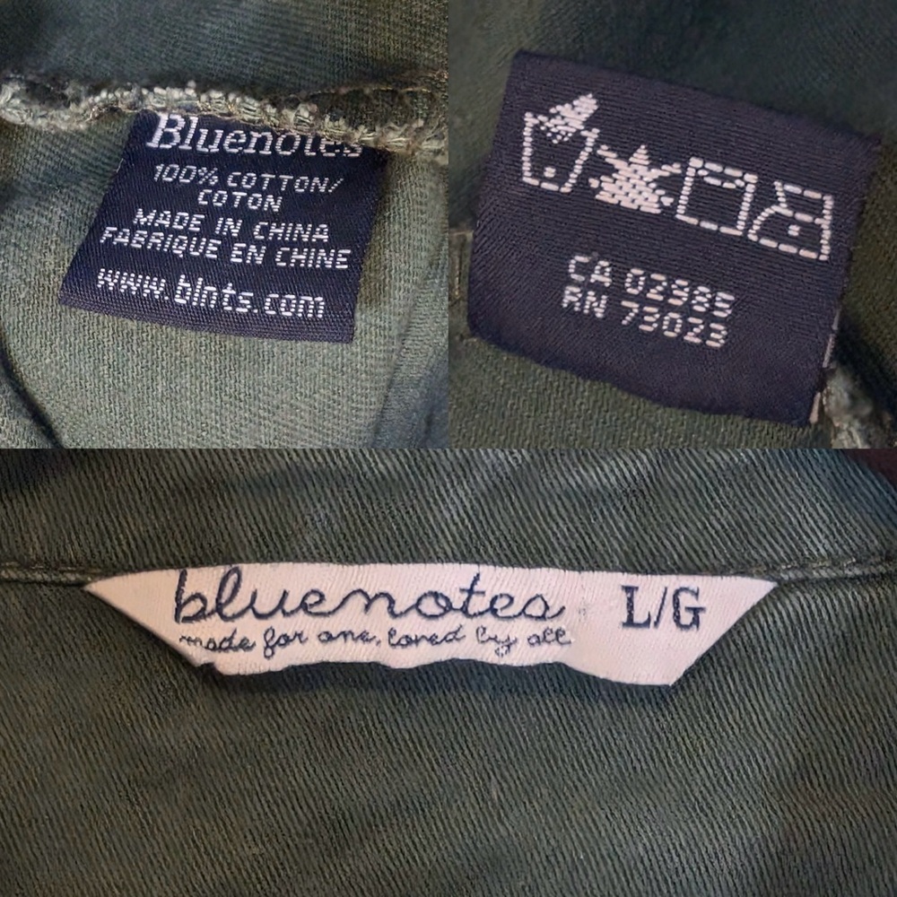 100% Cotton Vintage Y2K Bluenotes Size Large Army Button Down Shirt w Gold Metal - Picture 5 of 15